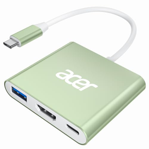 acer 3 en 1 Adaptador HDMI USB C, Adaptador Multipuerto Tipo C, con Puerto USB 3.0 de 5 Gbps, Puerto HDMI 4K@30Hz y Carga PD 100W para Teléfonos USB C, Tabletas, MacBook Pro - Verde