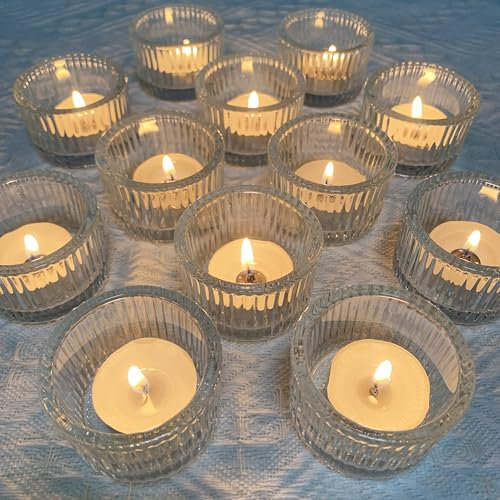 12pcs Clear Tealight Candle Holder, Glass Votive Candle Holders for Table Centerpiece, Wedding, Halloween and Christmas Party Decor
