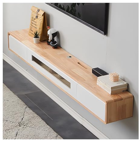 Floating TV Unit Modern Wall Mounted TV Cabinet with Drawers and Glass Door Storage Entertainment Media Console Center For Living Room Bedro(Log Color+White 200cm)