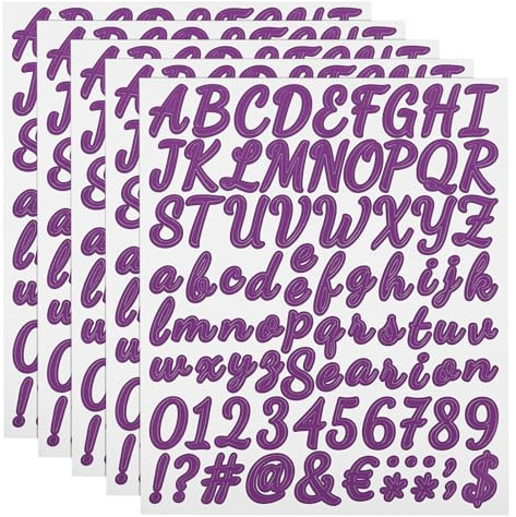 QUARKZMAN 420 Stück 5 Blätter Buchstaben aufkleber, Selbstklebende Nummern Klebebuchstaben Vinyl Wasserdichte für Schriftzug aufkleber Wunschtext Adressnummer DIY Scrapbooking,Lila