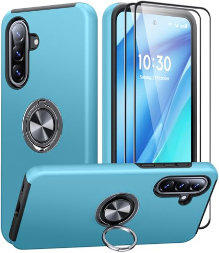 AOUIA für Samsung Galaxy A56 5G Hülle mit 360° Drehbarer Ring Ständer | Militärischer Stoßschutz Samsung A56 5G Hülle Handyhülle für Samsung A56 5G mit 2 Stück Panzerglas, Sierra Blau