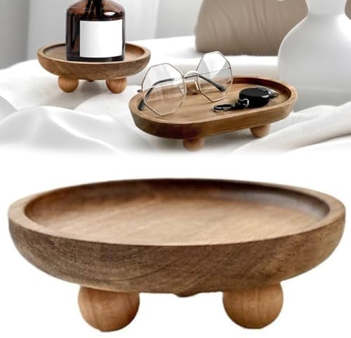 Wood Riser for Display, Small Wooden Pedestal Stand Decor Tray for Candles Plants Bottles Mini Vases Soap Dispenser, 2025 Decorative Tray for Farmhouse Kitchen Entry Table (circle)