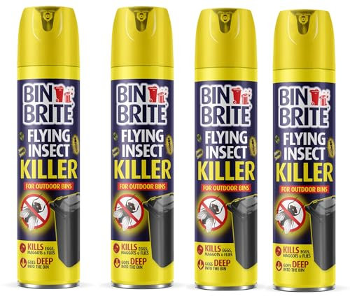 Bin Brite Flying Insect Killer Spray – 4 x 300ml | Outdoor Bin Fly & Maggot Killer | Fast-Acting Formula Eliminates Eggs, Maggots & Flies