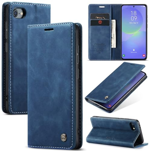 WJXEXRS Handyhülle für iPhone SE 2022 2020/iPhone 8/iPhone 7/iPhone 6 Hülle Premium Leder Schutzhülle Klappbar mit Kartenfach Ständer Magnet Handytasche mit Flip Case Klapphülle für iPhone SE -Blau