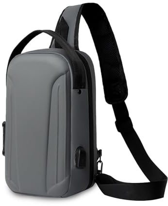 FANDARE Anti-Diebstahl Brusttasche Herren Crossbody Umhängetasche für Stadt 180-Grad-Öffnung Sling Bag Urban Wasserdichtes Messenger-Bags Schultertaschen mit USB für Reise Schule Bodybag Grau