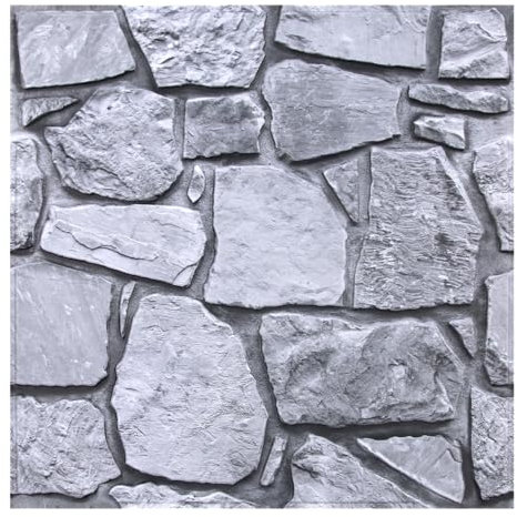 COMSTICKC Panneaux Muraux 3D Adhesif Pierre, 10 Pièces, 30x30 cm, Grise Fausse Brique Murale PVC, Revêtement Mural 3D Adhésif Imitation Pierre, imperméable
