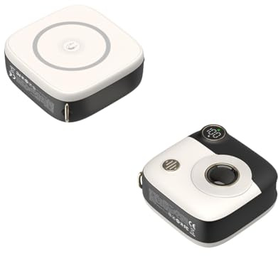 XO Retro Kamera Magnetische Powerbank 10000mAh Kompatibel mit MagSafe, LED-Display, PR223, tragbar, 20 W Type-C Eingang, Handflächengröße (Schwarz-Weiß)