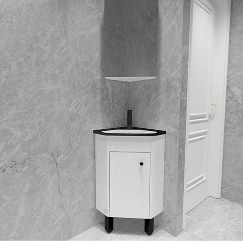 Corner Bathroom Vanity Cabinet with Mirror Space Saving Floor Mounted Bathroom Sink Combo Small Toilet & Hand Basin (16.14 Width) for Tight Spaces