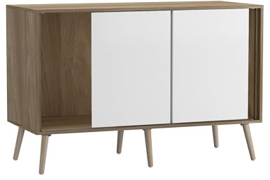 URBNLIVING 3-Door Sliding Sideboard Cabinet with Wooden Legs, Modern Cupboard, Credenza for Living Room, Dining Room or Office, Storage Organizer with Stylish Sliding Doors, Mix & Match Colour Combos