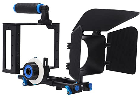 Qukaim Aluminium DSLR Kamera Video Cage Rig Kit, Filmherstellungssystem mit Follow Focus, Griff, kompatibel mit Camcorder, leichtes Legierungsdesign