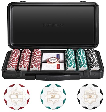 SLOWPLAY Nash Clay-Poker-Set, 14 g/40 mm Chips für Texas Hold’em | White Gold Edition; 300 nummeriert (Core Set); Premium-Koffer mit PC-Schale; Clay-Verbundchips; Art-déco