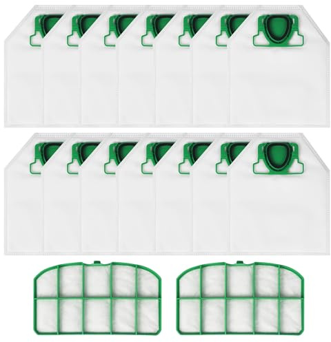 14 Pièces Sacs Aspirateurs pour Vorwerk Kobold VK200 FP200, Accessoires Sacs à Poussière Rechange avec 2 Filtres HEPA, Sac Aspirateur pour Vorwerk VK200, Sacs de Dépoussiérage en Non Tissé