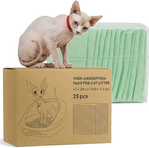 High-Absorption Cat Litter Tray Liners (25 Count) – Leakproof Litter Box Liners – Odour Control, Cat Pads for Pee, Cat Litter Liners – 43 x 29 cm (16.9 x 11.4 in)