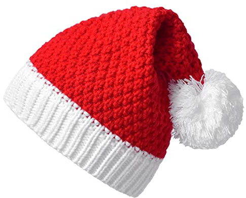Weihnachtsmütze Gestrickte Nikolausmütze Strick Plüsch Weihnachten Rand Weihnachtsfeier Rot Weihnachtsmann Mütze Elastische Weich für Erwachsene und Kinder