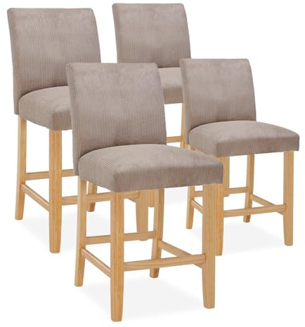 INTENSE DECO Lot de 4 chaises de Bar en Bois Rosie Velours côtelé Taupe - H65cm