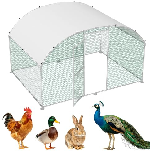 LZQ Hühnerstall Freilaufgehege 3x2m verzinktes Metall, Hühnergehege Kleintierstall Hühnerhaus mit Dach, Winterfest & Wetterfest, Kaninchen Gehege, Entenstall, Outdoor Haustier Käfig kleintiergehege