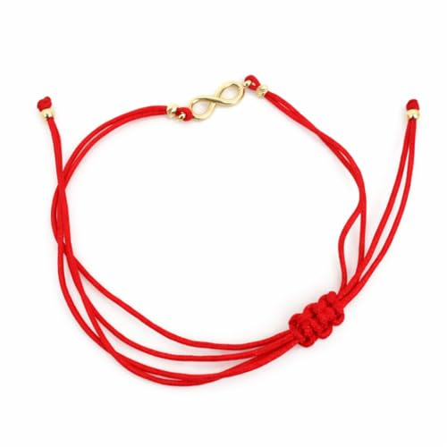 18K Gold Infinity Link Red Adjustable Cord Bracelet, 0.75 Grams, Minimalist Design