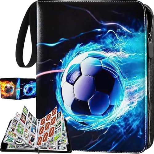 Fussball Karten Sammelalbum,9 Taschen 50 Seiten 900 Karten Kapazität,Sammelalbum Fußball Karten,PU Tragbar Wasserdicht für Sammelkarten Album,kompatibel mit allen Arten von Sammelkarten