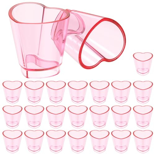 HAIJED 24Pcs Pink Shot Glass Set, 1.5oz Heart Shaped Shot Glasses Set Plastic Beer Mugs with Heavy Base for Whiskey Tequila Vodka