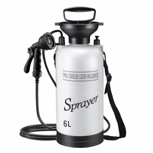 Introti Pulvérisateur d'eau portable de 6 L avec tuyau de 3 mètres de long, pompe de douche multifonction pour randonnée, voyage, jardin, plage, animal domestique