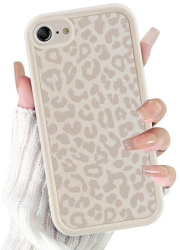 Foonary Cute Cheetah Print Phone Case for iPhone SE 2022/2020 / 7/8 4.7, Aesthetic Luxury White Leopard Pattern Design Cover Shockproof Soft Slim Full Camera Lens Protective Funda for Women Girls