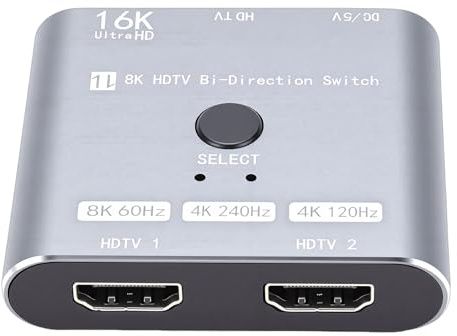 Luocute Switcher Interfaccia Multimediale HD 2.1, 2 in 1 Uscita Bidirezionale 16K 60Hz 8K 120Hz 48Gbps HDR10+ VRR ALLM Lega di Alluminio per PC da Gioco TV 4K 240Hz Display Proiettore