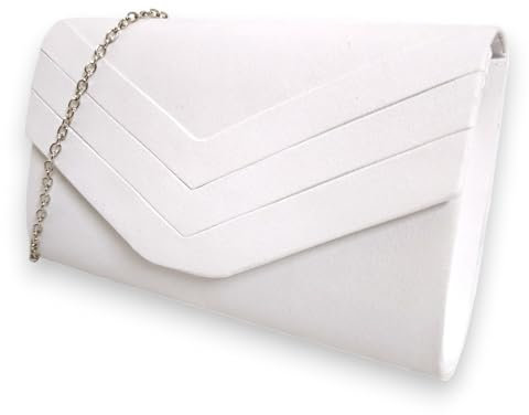 Fi9 - Pochette elegante da donna in pelle scamosciata, stile busta, da sposa, da sera, per feste, borsa a mano, bianco, 15 x 24 x 6 cm