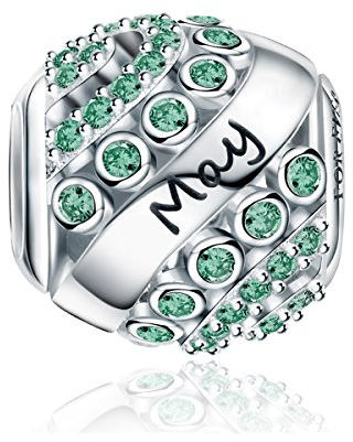 FOREVER QUEEN Mai Geburtsstein Charm Bead für Damen 925 Sterling Silber, zum Geburtstag, 12 Farben, Jan - Dez, Anhänger für Armband und Halskette FQ0004-5“MEHRWEG”