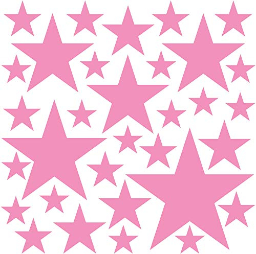 PREMYO 32 Sterne Wandsticker Kinderzimmer Mädchen - Wandtattoo - Wandaufkleber Selbstklebend Rosa