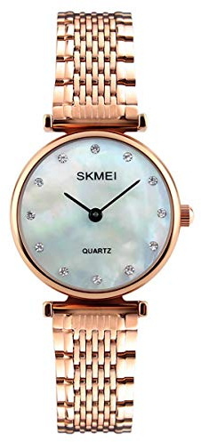 SKMEI Women's Watch Rose Gold Mother of Pearl Mesh Strap Crystal Stones SK1223