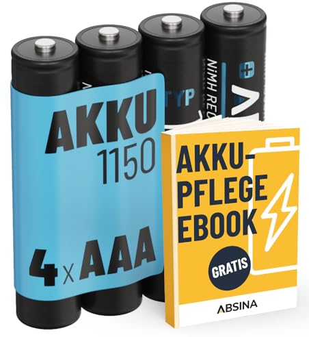 ABSINA 4x Batterie AAA ricaricabili 1150 min. 1050 mAh NiMH 1,2V - pile ricaricabili AAA per dispositivi ad alto consumo energetico - Batterie ricaricabili AAA per telefoni - ministilo ricaricabili