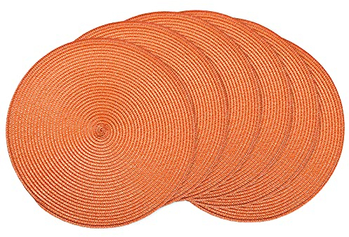 AHHFSMEI Round Braided Placemats 15 Inch Round Table Mats for Dining Tables Natural Woven Heat Resistant Place mats Set of 6 (Orange)