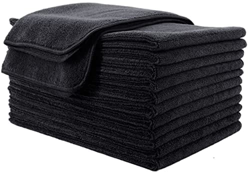 Polyte Professional Quick Dry Lint Free Microfibre Hair Drying Salon Towel, 12 Pack (40x73 cm, Black)