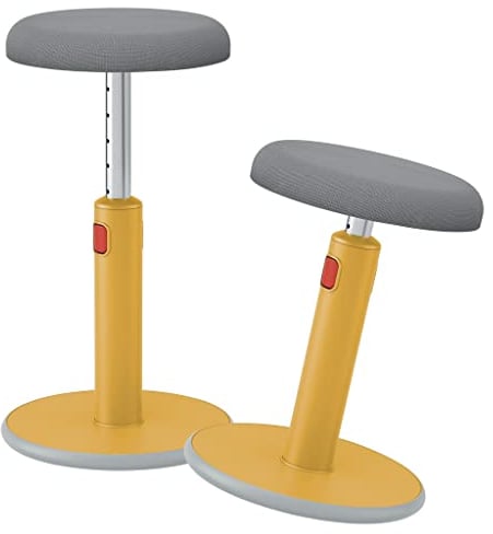 Leitz Active Sitz-Steh-Hocker, Ergonomischer höhenverstellbarer Wipphocker für 46 cm bis 79 cm Höhe, Runder Bürodrehstuhl/-hocker, Ergo Cosy Serie, gelb, 65180019