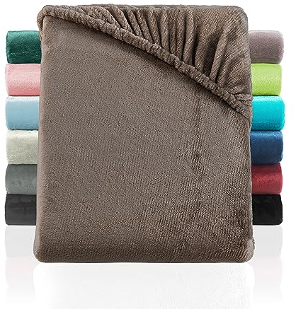 BaSaTex Cashmere Touch Plüsch Premium Spannbettlaken - SUPER Soft Flauschiges Winter Spannbetttuch für Wasserbetten und Boxspringbetten - wärmendes Bettlaken | 200x220 cm | Farbe: Taupe
