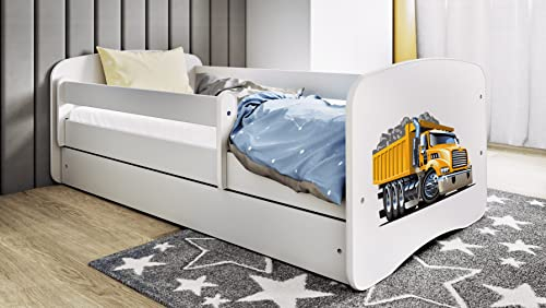Bjird Kinderbett Jugendbett 70x140 80x160 80x180 cm Weiß mit Rausfallschutz Matratze Schublade und Lattenrost Kinderbetten für Mädchen und Junge - Truck 160 cm