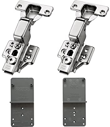 LOOTICH 95 Grad Innenanschlag 35mm Clip-On 3-Way Soft Close Hydraulisch Scharnier mit Dämpfer und Kreuzplatten Topfscharnier für Küchenschrank Kleiderschrank Schranktür Möbel 2 Stück