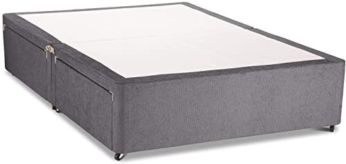 Divanbedsdeals Double Chenille Divan Bed Base With 2 Storage Drawers (Same Right Side) | 4FT6 Double Charcoal Chenille Base (W= 135 x L= 190 CM)