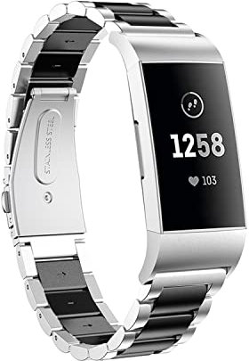Gheper Heper Uhrenarmband aus Metall Kompatibel mit Fitbit Charge 3/Charge 4/SE Schnelle Einfache Passform Edelstahl Armband Ersatz für Charge 3/Charge 4/SE Smartwatch Zubehör