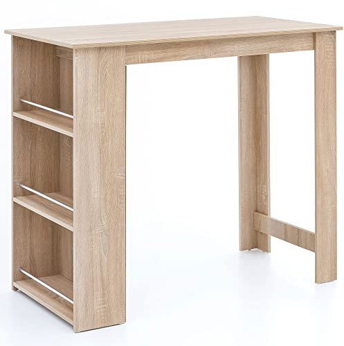 möbelando Bartisch WL5.733 Sonoma 120 x 107,5 x 60 cm Stehtisch Holz Küchenbartisch | Bartresen mit integriertem Regal | Bar-Bistrotisch Küche Rechteckig | Party-Theke Holztisch | Wand-Tisch Minibar