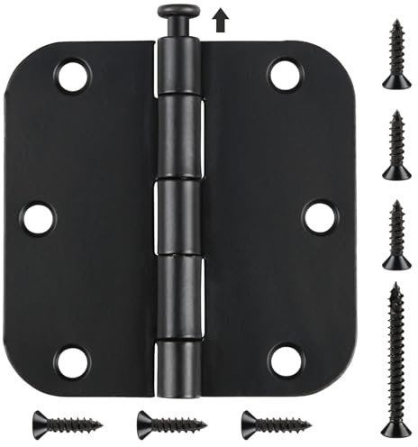 30 Pack Rounded Matte Black Door Hinges 3.5 x 3 1/2 Inch Black Hinges for Doors 5/8 Radius Flat Iron Hinge 3 ½x 3 ½ Interior Door Hardware Restore New House Install Tool Kit Essentails Must Haves