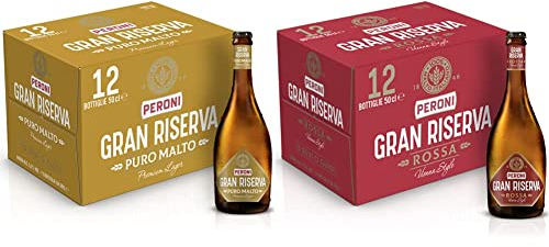 Peroni Birra Gran Riserva Puro Malto, Cassa Birra con 12 Birre in Bottiglia da 50 cl, 6 L, 5.2% Vol & Birra Gran Riserva Rossa, Cassa Birra con 12 Birre in Bottiglia da 50 cl, 6 L, 5.2% Vol
