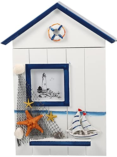 Yardwe Schlüsselkasten Holz Schlüsselschrank Mediterraner Stil Schlüsselbox Wandmontage Schlüsselhalter Schlüsselbrett zum Aufhängen für Zuhause Wohnzimmer Nautische Dekoration