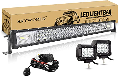 SKYWORLD 32 Zoll 405W LED Arbeitsscheinwerfer 1 Stück und 36W Spot LED Arbeit Licht Bar 2 Stück,6000K Weiß draußen Scheinwerfer Lampe für Bagger, Schlepper, Gabelstapler, ATV, LKW, Offroad 4x4