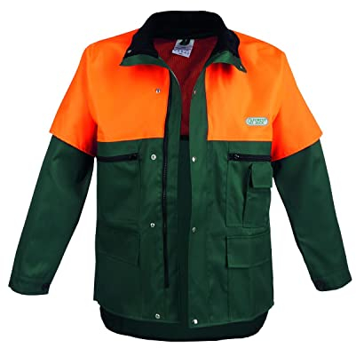 SWS Forst GmbH Forstjacke Herren mit Schnittschutz (Größe: L) – Robuste Schnittschutzjacke für Motorsäge & Waldarbeit – Warnschutzjacke grün/leuchtorange
