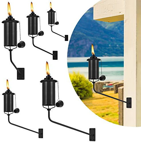 FAN-Torches Wall Mounted Citronella Torches Set of 6, 16 oz Garden Torches for Outside, Refillable Flame Light Torch, Outdoor Metal Torch for Yard, Patio, Deck, Garden, Party, Landscape