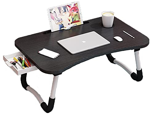 BSTMOME Laptop Desk Bed Stand Foldable Laptop Table Folding Breakfast Tray Portable Lap Standing Desk Reading and Writing Holder with Drawer for Bed Couch Sofa Floor (Black)