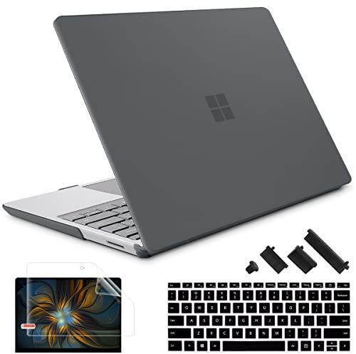 Lepeoac Compatible with 12.4 inch Microsoft Surface Laptop Go 3/2/1 Models: 1943 2013(2023 2022 2020 Release, Plastic Hard Shell Case with Keyboard Cover & Screen Protector, Matte Black