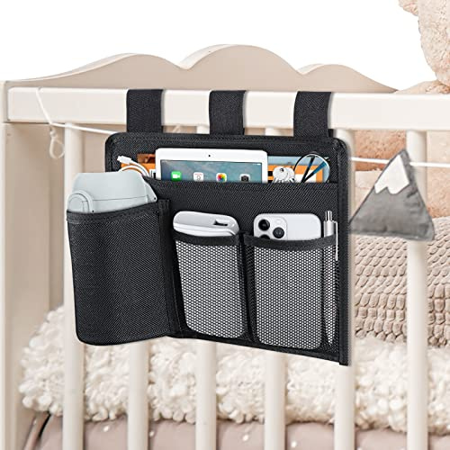AKAYOK Nachttisch-Caddy, Nachttisch-Organizer, zum Aufhängen, Nachttisch-Organizer, Aufbewahrungstasche für Zuhause, Studentenwohnheim, Etagenbett, Krankenhausbett, Babybett, Schwarz