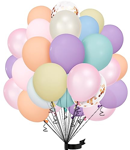 30Stück Macaron Luftballon Set, 12 Zoll Metallic Chrom Macaron Konfetti Ballons Helium ballon Latex,für Kinder Geburtstag, Hochzeit, Babyparty, Dekoration